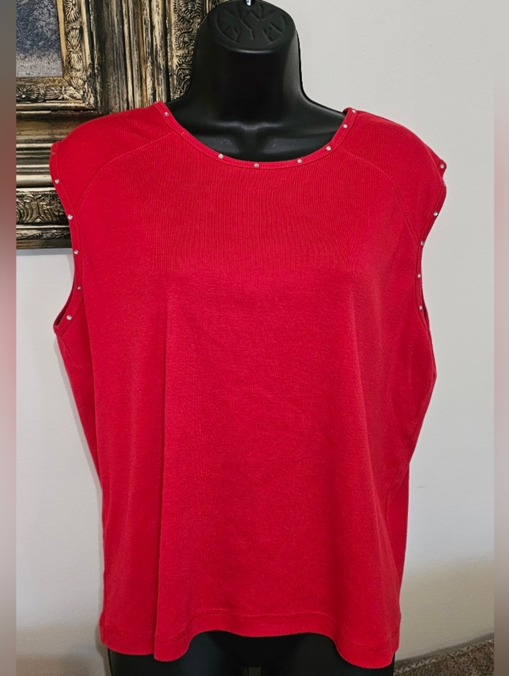 Victoria Jones Woman Red Tank with Silver Stud Accents